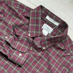 LL‎ Bean Men's Wrinkle Resistant Button Down Shirt Red/Green Plaid L-Tall